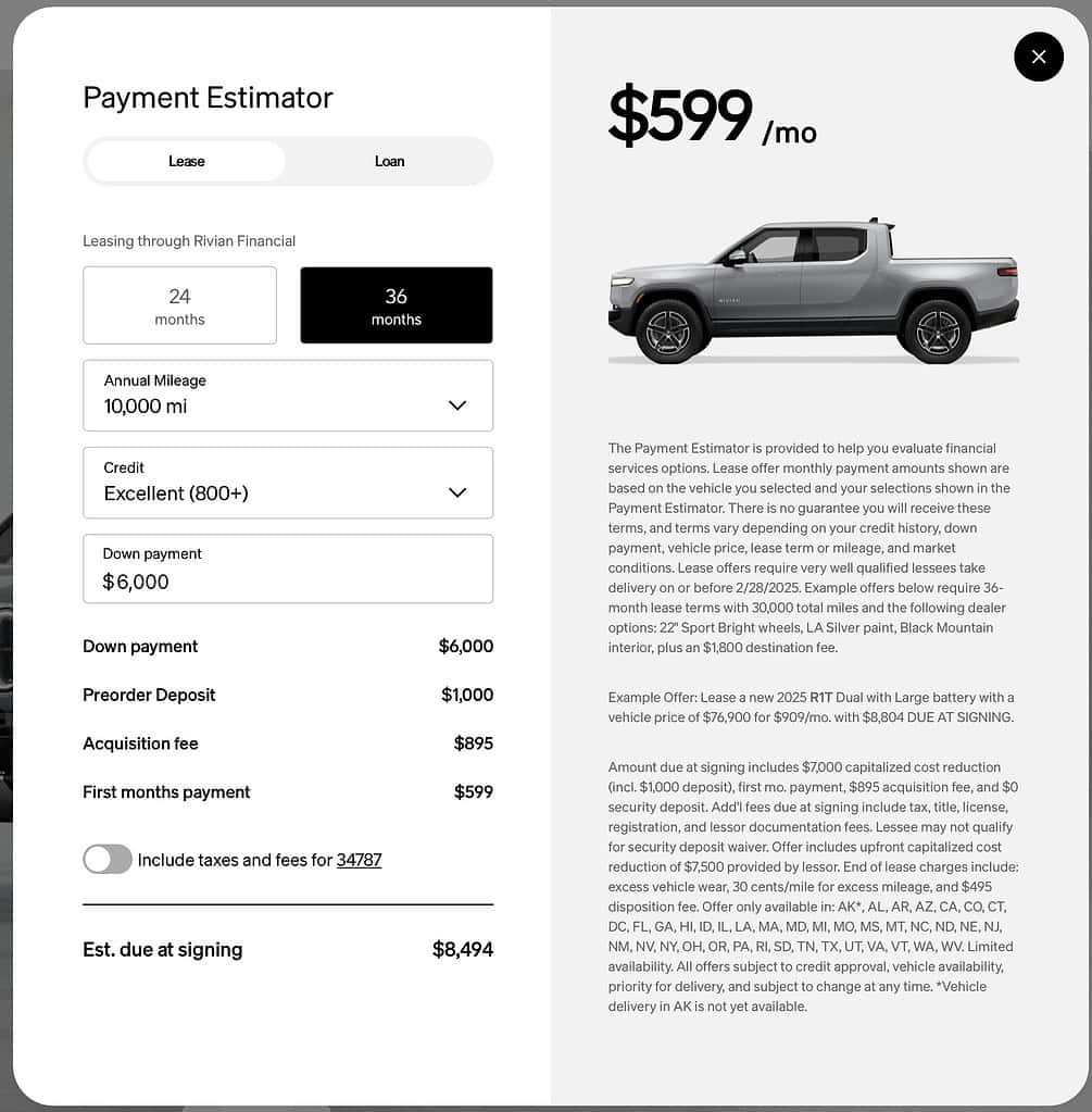 Rivian's New $599 R1 Dual Standard Lease Deal